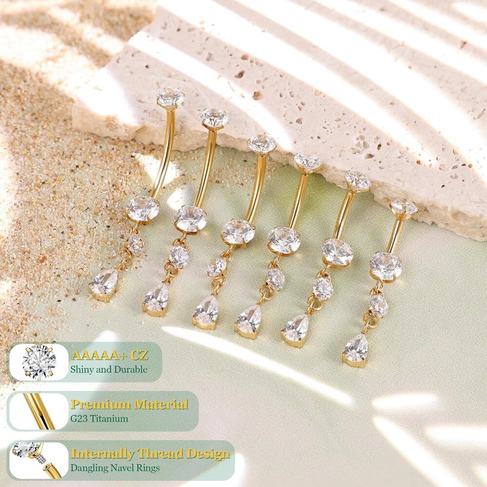 Titanium Dangle Belly Button Ring Cz Teardrop 6-1… - image 2